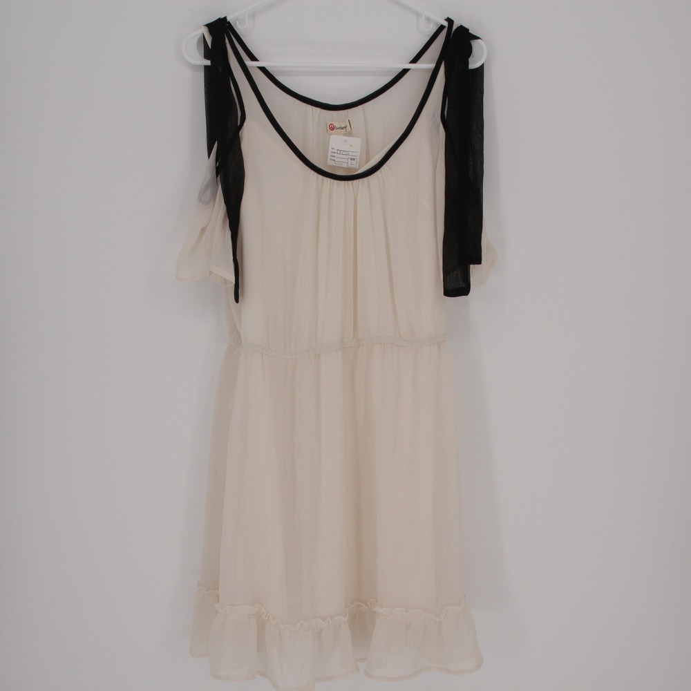 Olsenboye NWT‎ Women's Cream Cold Shoulder Ruffle Trim Mini Dress Size L